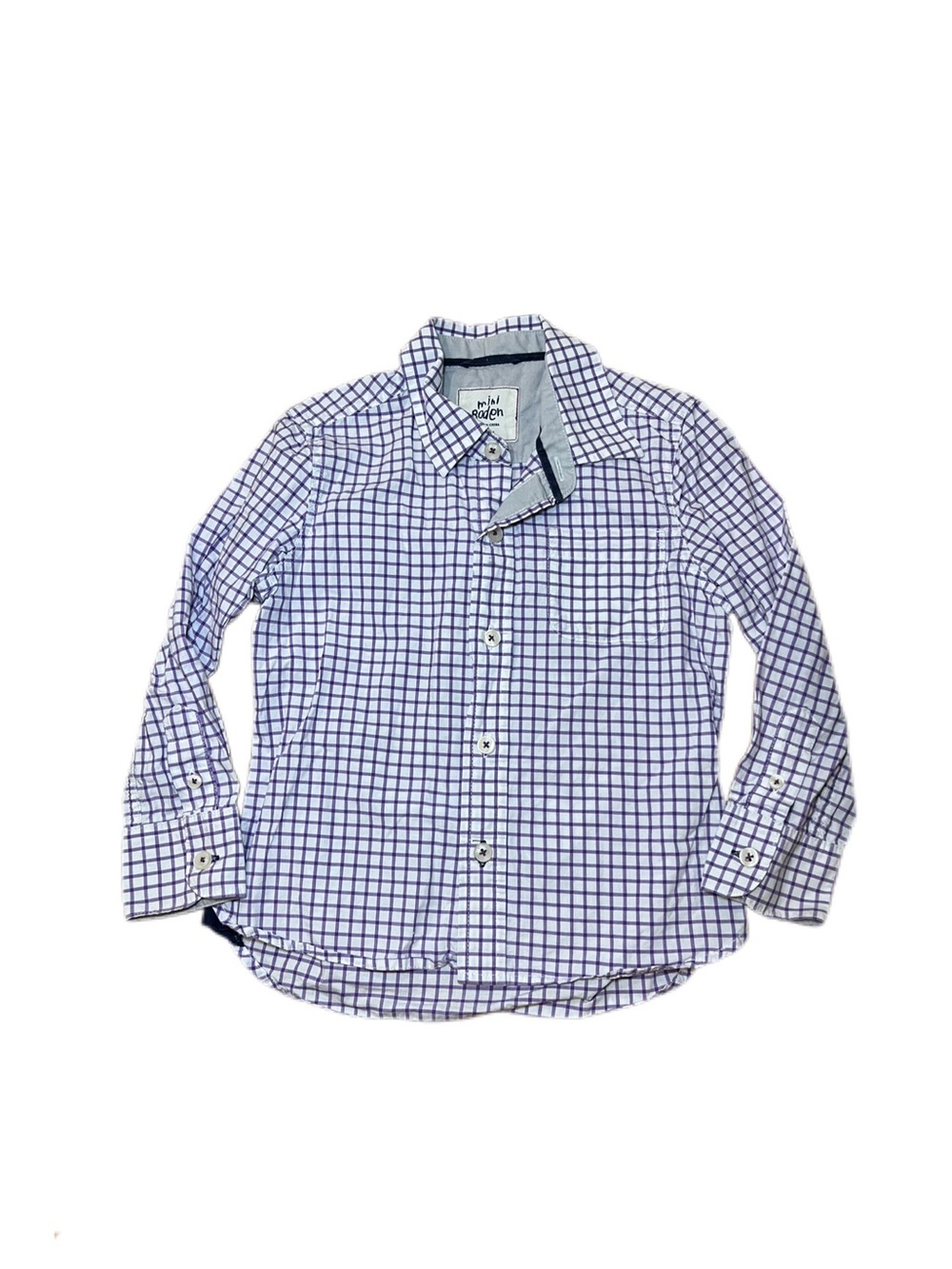 Mini Boden 2-3 Y Purple and White Checked Button Down Dress Shirt